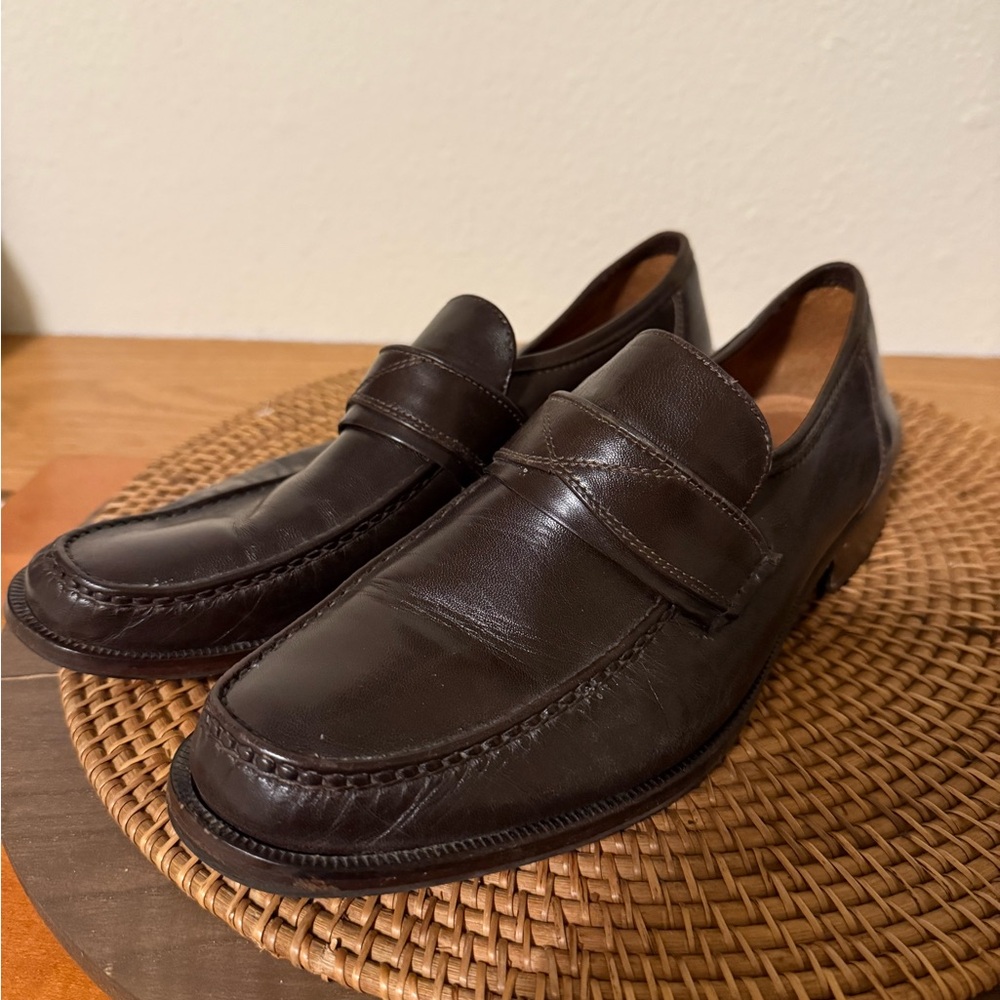 Men's Dark Brown Leather Slip-On Penny Loafers